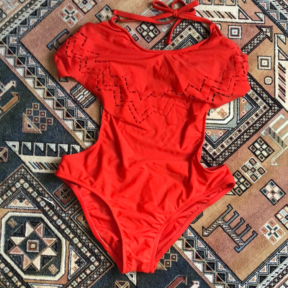 Cutout coral swimsuit